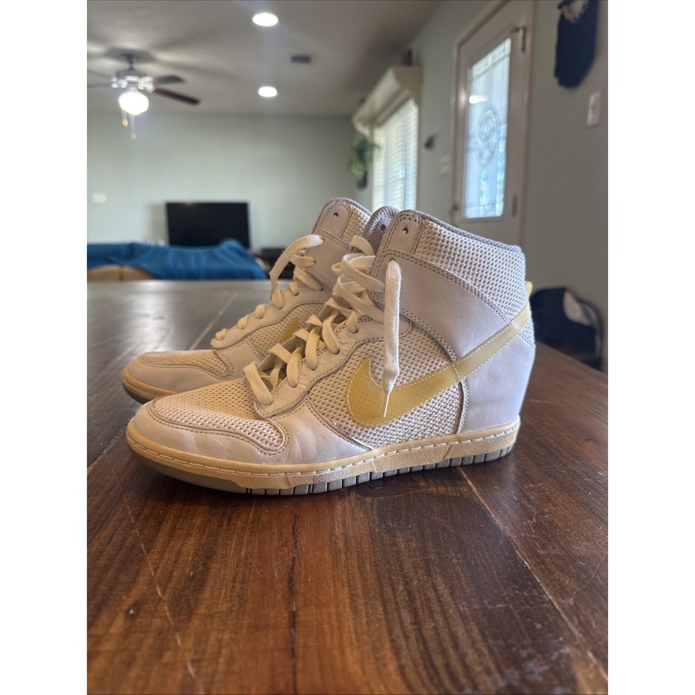 Nike Dunk Sky High Women's Size 9.5 White W/yellow Sneakers Shoes Hidden Wedge